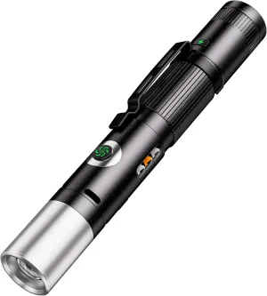 Rechargeable EDC Pocket Flashlight-Small LED Flash Light with 600 Lumens, Zoomable USB-C Charging EDC Light, Multi-Color Side Lights (Yellow/Red/Blue/Red-Blue Strobe), Emergency Alarm, Magnetic Base