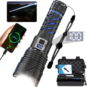 Rechargeable Flashlight, High Lumens Long Beam Super Bright Powerful Flashlight, 5 Mode, Zoomable, Waterproof, Tactical Flashlight for Camping Hiking