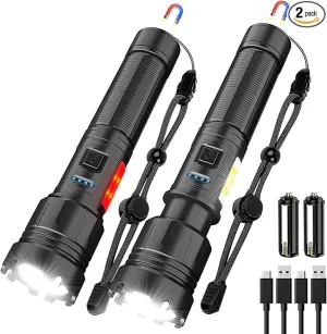 Rechargeable Flashlights High Lumens, 10000LM Powerful Tactical Flashlights, 7 Modes LED Flashlight Adjustable, Brightest Flashlight Waterproof, Handheld Flash Light for Emergencies, Camping, Hiking