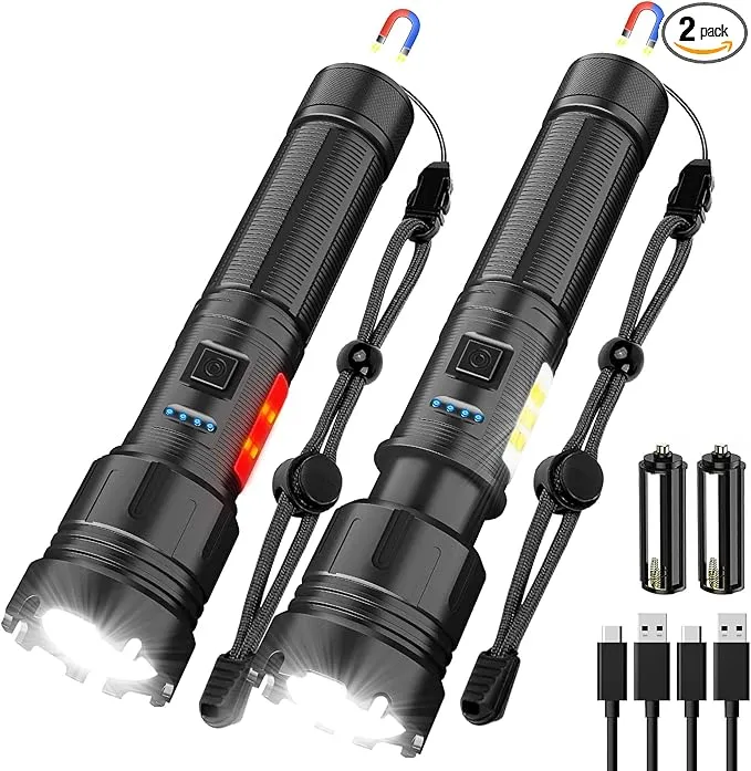 Rechargeable Flashlights High Lumens, 10000LM Powerful Tactical Flashlights, 7 Modes LED Flashlight Adjustable, Brightest Flashlight Waterproof, Handheld Flash Light for Emergencies, Camping, Hiking