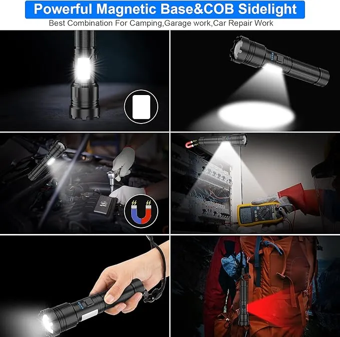 Rechargeable Flashlights High Lumens, 10000LM Powerful Tactical Flashlights, 7 Modes LED Flashlight Adjustable, Brightest Flashlight Waterproof, Handheld Flash Light for Emergencies, Camping, Hiking