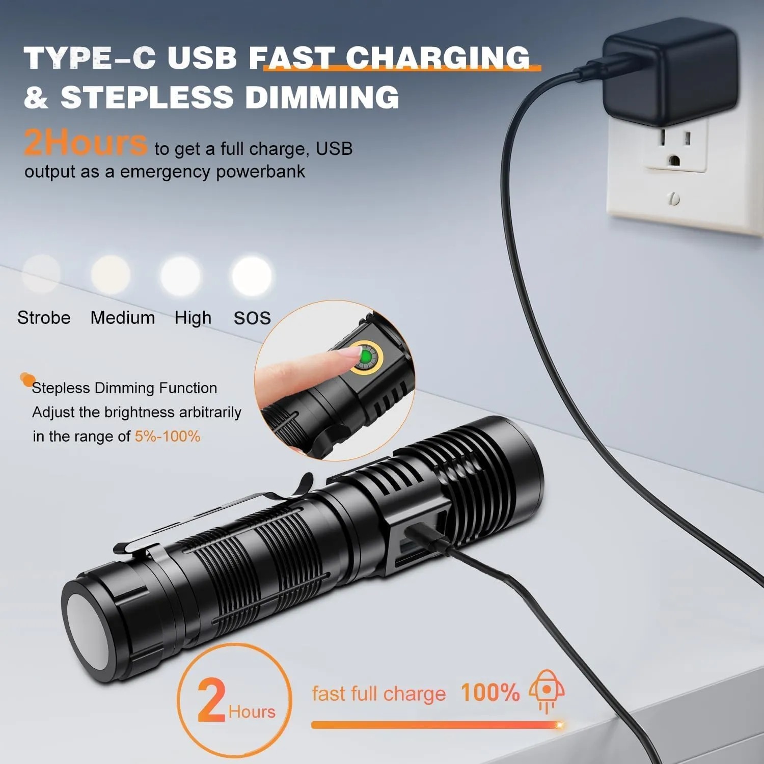 Rechargeable Flashlights High Lumens - 1500 Meters Long Beam Super Bright LED Magnetic Flashlight USB Zoomable 5Modes Small Long Beam Spotlight Flashlight for Hiking, Camping, 4pcs