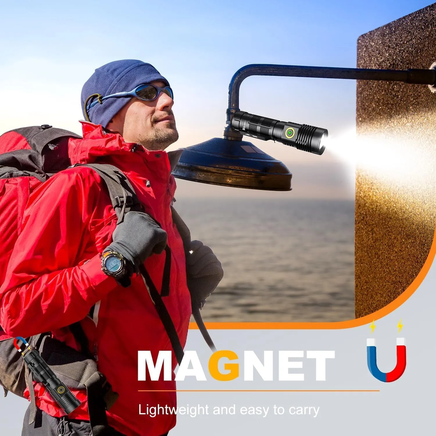 Rechargeable Flashlights High Lumens - 1500 Meters Long Beam Super Bright LED Magnetic Flashlight USB Zoomable 5Modes Small Long Beam Spotlight Flashlight for Hiking, Camping, 4pcs