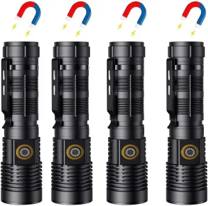 Rechargeable Flashlights High Lumens - 1500 Meters Long Beam Super Bright LED Magnetic Flashlight USB Zoomable 5Modes Small Long Beam Spotlight Flashlight for Hiking, Camping, 4pcs