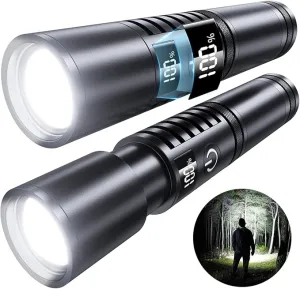 Rechargeable Flashlights High Lumens - 900000LM Super Bright Flashlight - High Power Flashlight with LCD Display, Zoomable, Waterproof, Handheld Flashlights for Emergencies, Camping - 2 Pack, Medium