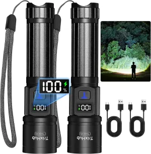 Rechargeable Flashlights High Lumens, Super Bright Flash Light, 5 Modes Zoomable Linternas with LCD Digital Display, Powerful Handheld LED Flashlights for Emergencies Camping