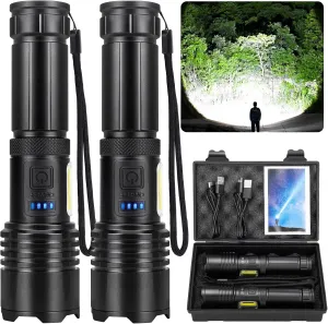 Rechargeable Flashlights High Lumens, Super Bright Flashlight with 7 Modes, Waterproof LED Flashlight, Handheld Powerful Flashlights for Camping, Emergencies, Home (2 Pack)