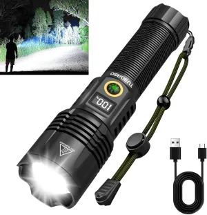 Rechargeable Flashlights High lumens, Super Bright LED Tactical Flashlight, Zoomable, IPX6 Waterproof, 6 Modes, Powerful Handheld Flash Light for Emergencies, Camping, Hiking