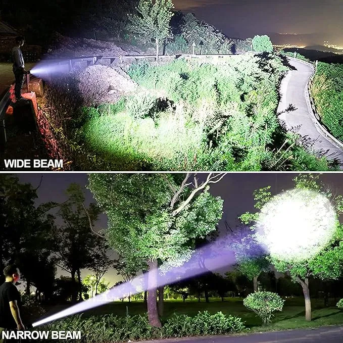 Rechargeable Flashlights Long Rang Zoom Adjustable Rechargeable XHP90 LED Flashlight Torch Waterproof LED Flash Light with Power Bank Function - Camping Essentials