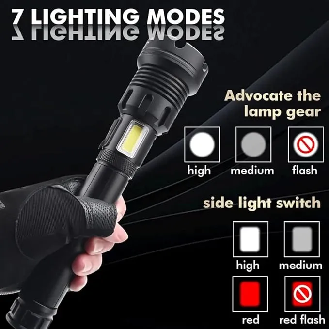 Rechargeable Flashlights Long Rang Zoom Adjustable Rechargeable XHP90 LED Flashlight Torch Waterproof LED Flash Light with Power Bank Function - Camping Essentials