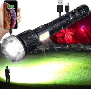 Rechargeable Flashlights Long Rang Zoom Adjustable Rechargeable XHP90 LED Flashlight Torch Waterproof LED Flash Light with Power Bank Function - Camping Essentials