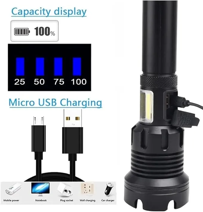 Rechargeable Flashlights Long Rang Zoom Adjustable Rechargeable XHP90 LED Flashlight Torch Waterproof LED Flash Light with Power Bank Function - Camping Essentials