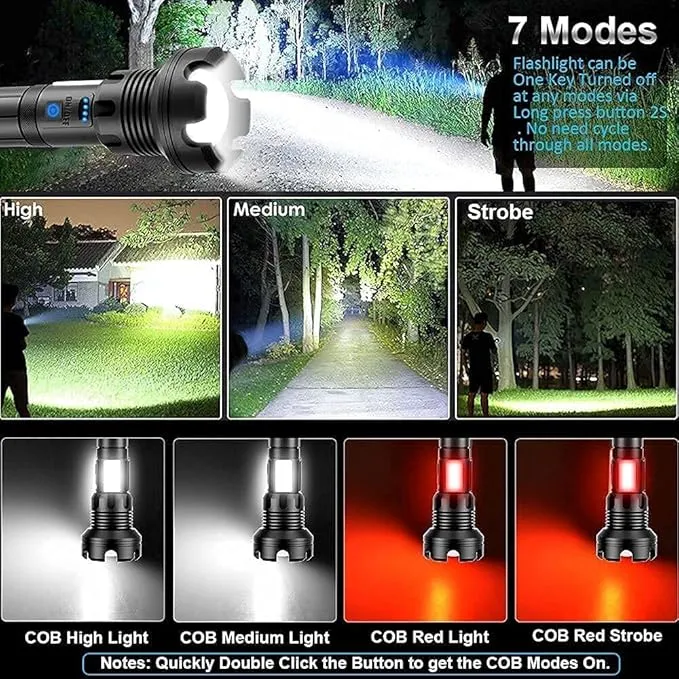 Rechargeable Flashlights Long Rang Zoom Adjustable Rechargeable XHP90 LED Flashlight Torch Waterproof LED Flash Light with Power Bank Function - Camping Essentials