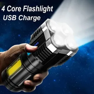 Rechargeable LED Camping Flashlight with COB Side Light – 4 Modes