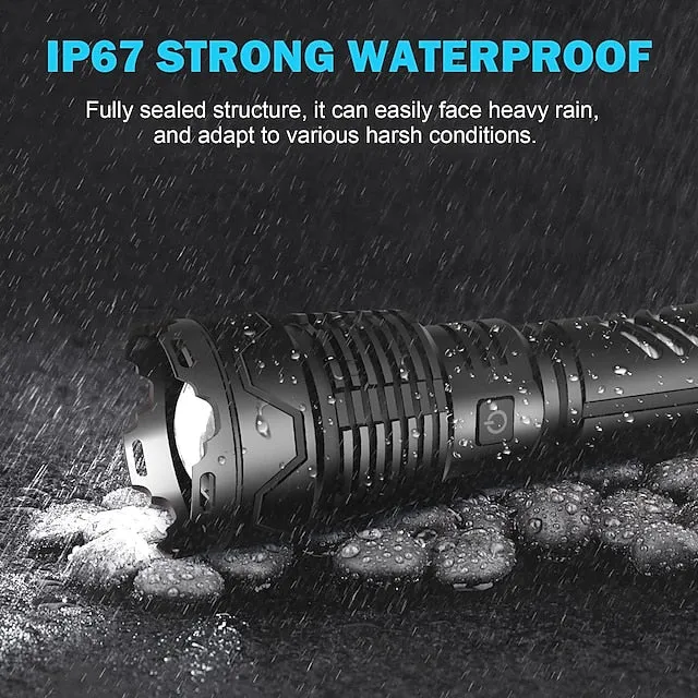 Rechargeable LED Flashlights High Lumens 120000 Lumens Super Bright Powerful Tactical Flashlight XHP160 Brightest Super Bright Powerful Flashlights Zoomable Waterproof Flashlight for Emergencies
