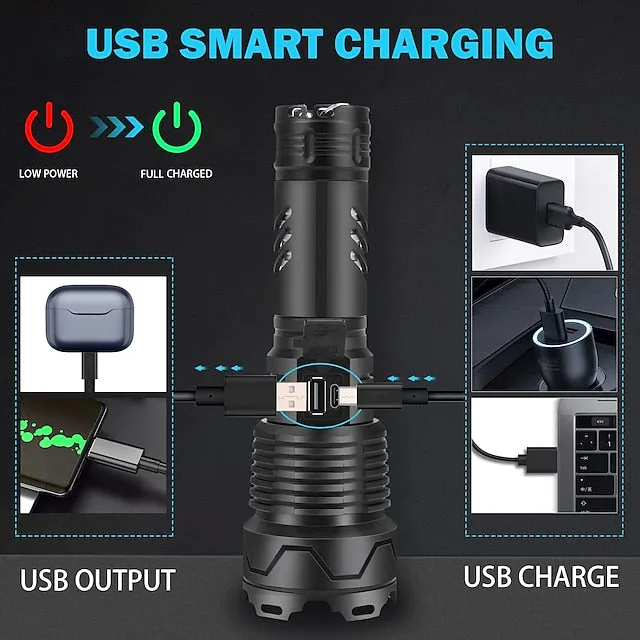 Rechargeable LED Flashlights High Lumens 120000 Lumens Super Bright Powerful Tactical Flashlight XHP160 Brightest Super Bright Powerful Flashlights Zoomable Waterproof Flashlight for Emergencies
