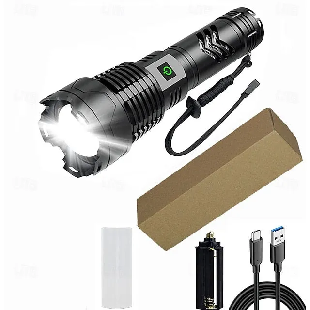 Rechargeable LED Flashlights High Lumens 120000 Lumens Super Bright Powerful Tactical Flashlight XHP160 Brightest Super Bright Powerful Flashlights Zoomable Waterproof Flashlight for Emergencies