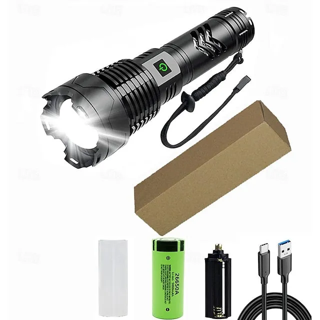 Rechargeable LED Flashlights High Lumens 120000 Lumens Super Bright Powerful Tactical Flashlight XHP160 Brightest Super Bright Powerful Flashlights Zoomable Waterproof Flashlight for Emergencies