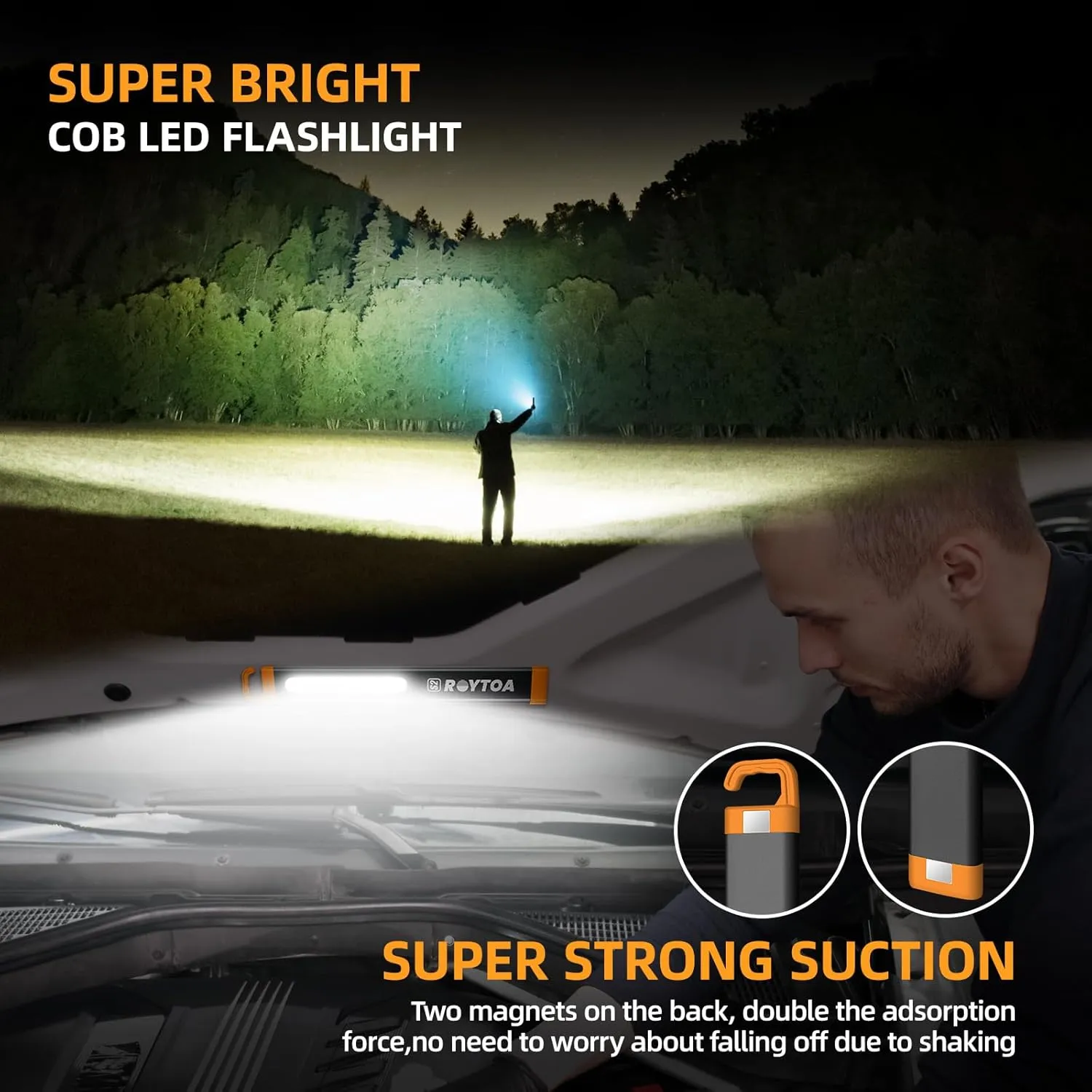 Rechargeable LED Flashlights High Lumens, COB LED Magnetic Work Light with Hook Super Bright Handheld Flashlight for Emergency, Camping, Hiking