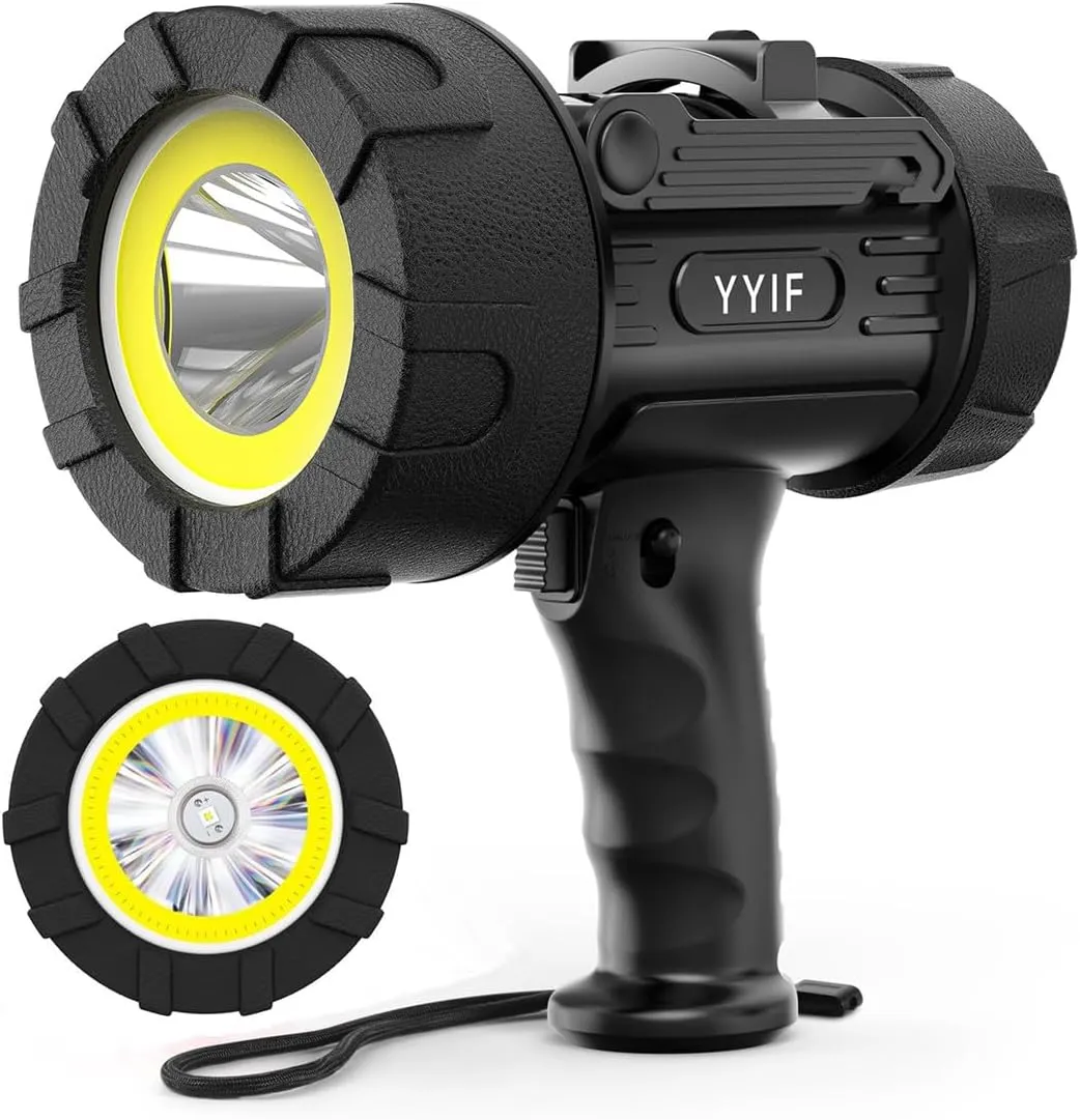 Rechargeable Spotlight 1000 Lumen LED, Handheld Spotlight with COB Light Floodlight, IPX6 Waterproof, Stand by Impact Resistant Handheld Flashlight(Black)