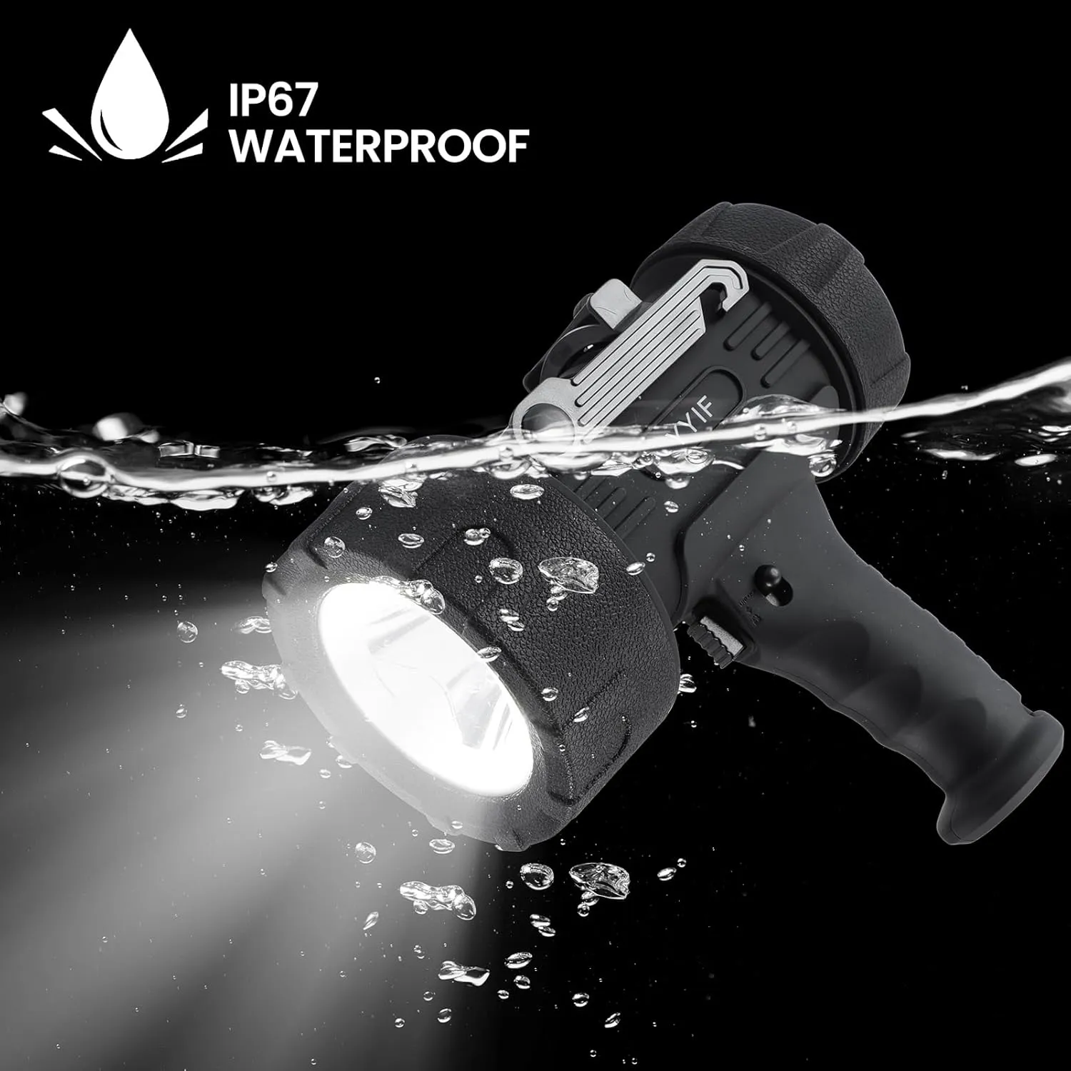 Rechargeable Spotlight 1000 Lumen LED, Handheld Spotlight with COB Light Floodlight, IPX6 Waterproof, Stand by Impact Resistant Handheld Flashlight(Black)