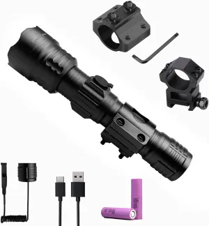Rechargeable Tactical Light, 2000 Lumens Rail-Mounted Weaponlight,Picatinny Flashlight with Built-in Battery,Zoomable (M Rail Weapon Lights)