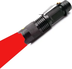 Red Light Flashlight Single Mode Red Light Torch with Clip Zoomable Red Flashlight for Hunting Astronomy Aviation Night Observation