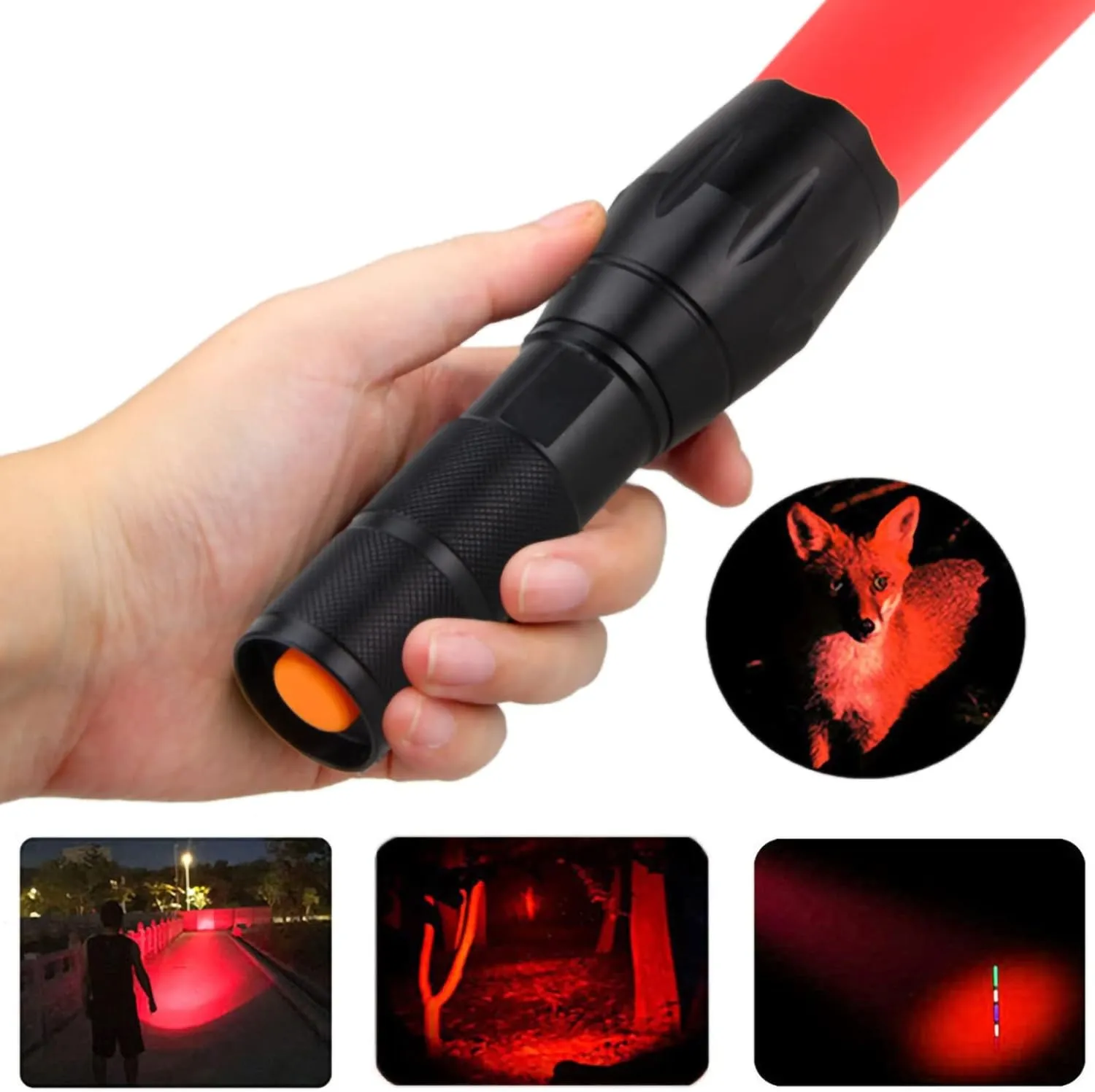 Red Light LED Flashlight 1000 Lumens Hunting Tactical Predator Light 250 Yards Red Beam Signal Flashlights 1 Mode Zoomable Waterproof Torch for Night Vision Astronomy Fishing (No Battery Included)