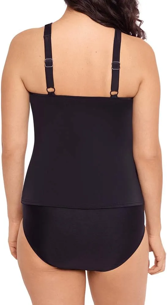 Reebok Women's Swimwear Insta Stripe Soft Cup Adjustable Strap High Neck Tankini Top