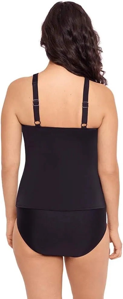 Reebok Women's Swimwear Insta Stripe Soft Cup Adjustable Strap High Neck Tankini Top