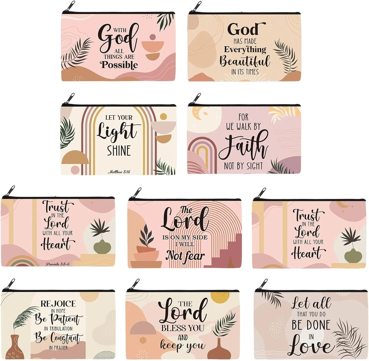 Reginary 20 Pieces Cosmetic Bag for Women, Roomy Makeup Bags with Zipper Toiletry Bag Pouch Travel Packing Accessory Organizer Gifts, 7 x 4.3 Inches (Boho Religion)