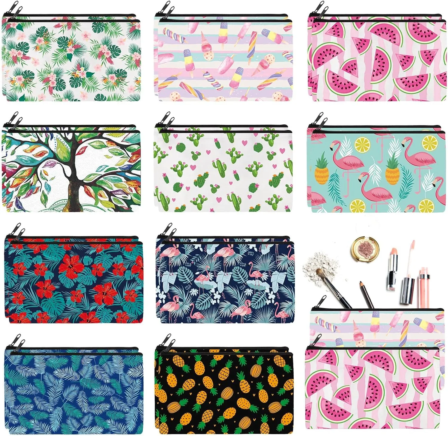 Reginary 20 Pieces Cosmetic Bag for Women, Roomy Makeup Bags with Zipper Toiletry Bag Pouch Travel Packing Accessory Organizer Gifts, 7 x 4.3 Inches (Summer)