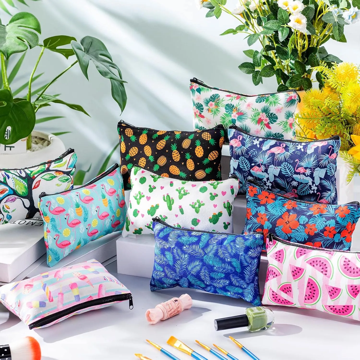Reginary 20 Pieces Cosmetic Bag for Women, Roomy Makeup Bags with Zipper Toiletry Bag Pouch Travel Packing Accessory Organizer Gifts, 7 x 4.3 Inches (Summer)