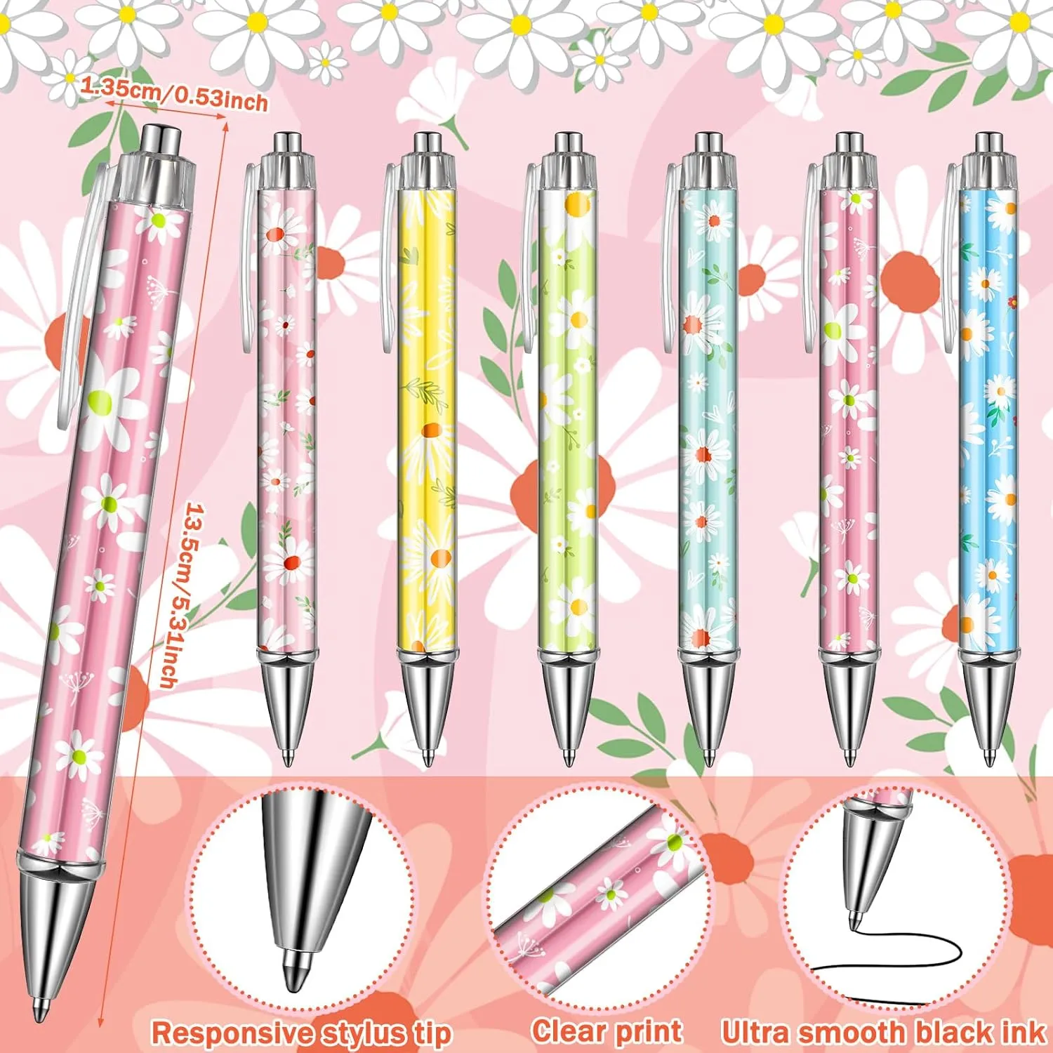 Resurhang 6 Pack A5 Daisy Spiral Notebooks Preppy Journal Cute Aesthetic Hardcover Ruled Notebooks with Ballpoint Pens for Office School Day Classroom Prize, 5. 8 x 8. 3 Inches