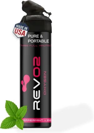 REV/O2 Oxygen Can | 98% Pure Portable Oxygen for Athletes, Recovery & Altitude Relief | 10L Canister with Zero-Leak Mouthpiece & Trigger Lock | Natural Energy Boost for Sports & Travel - Peppermint