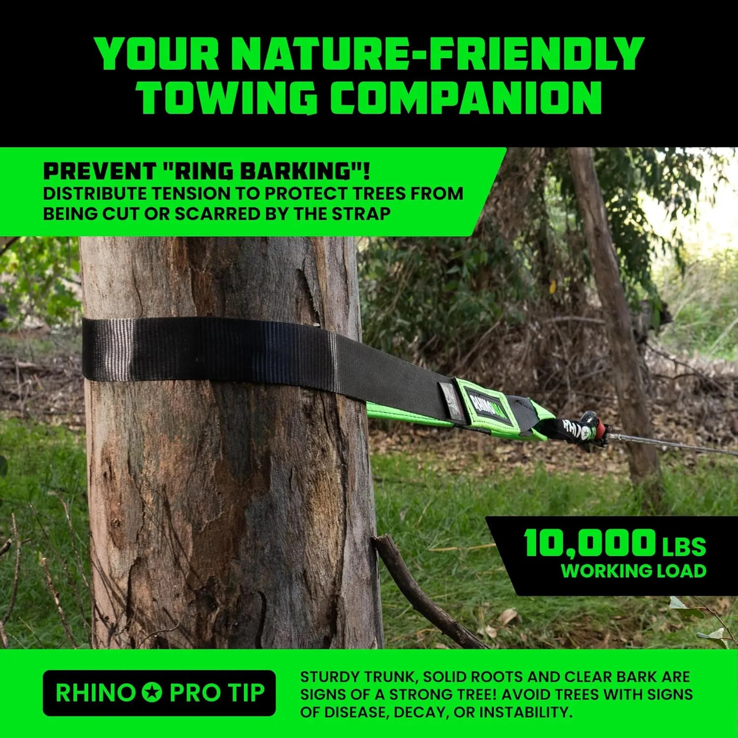 Rhino USA Tree Saver Tow Strap (3" x 8') - 31,518lb Break Strength - Emergency Recovery Strap Winch Extension for Truck, UTV, ATV & More - Heavy Duty Straps Compatible with Jeep, Ford, Toyota (Black)