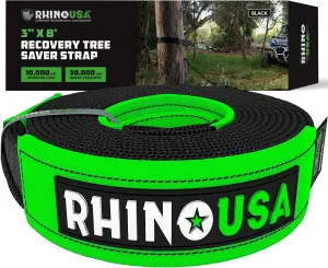 Rhino USA Tree Saver Tow Strap (3" x 8') - 31,518lb Break Strength - Emergency Recovery Strap Winch Extension for Truck, UTV, ATV & More - Heavy Duty Straps Compatible with Jeep, Ford, Toyota (Black)