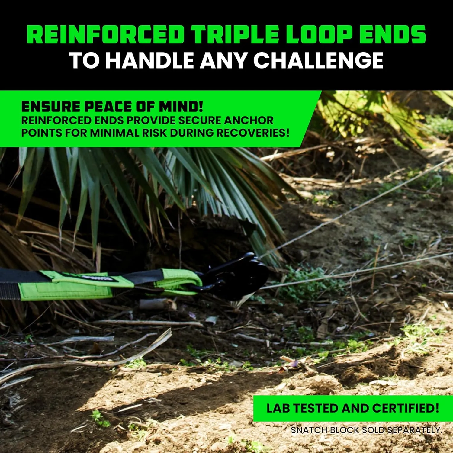 Rhino USA Tree Saver Tow Strap (3" x 8') - 31,518lb Break Strength - Emergency Recovery Strap Winch Extension for Truck, UTV, ATV & More - Heavy Duty Straps Compatible with Jeep, Ford, Toyota (Black)