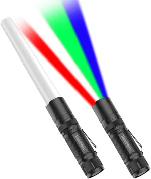 RoadHero 2 Pack 12 Inch Multi Color LED Flashlight Traffic Control Wand, 4 Colors in 1, Safety Signal Light Traffic Baton for Night Version and Parking Directing
