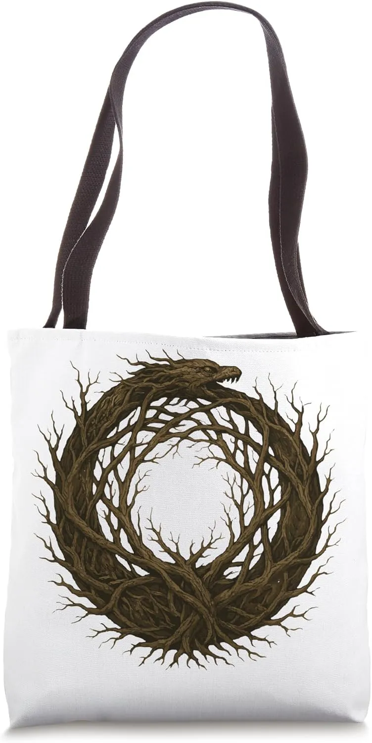 Rooted Ouroboros Snake Tree Circle Nature Symbol Tote Bag
