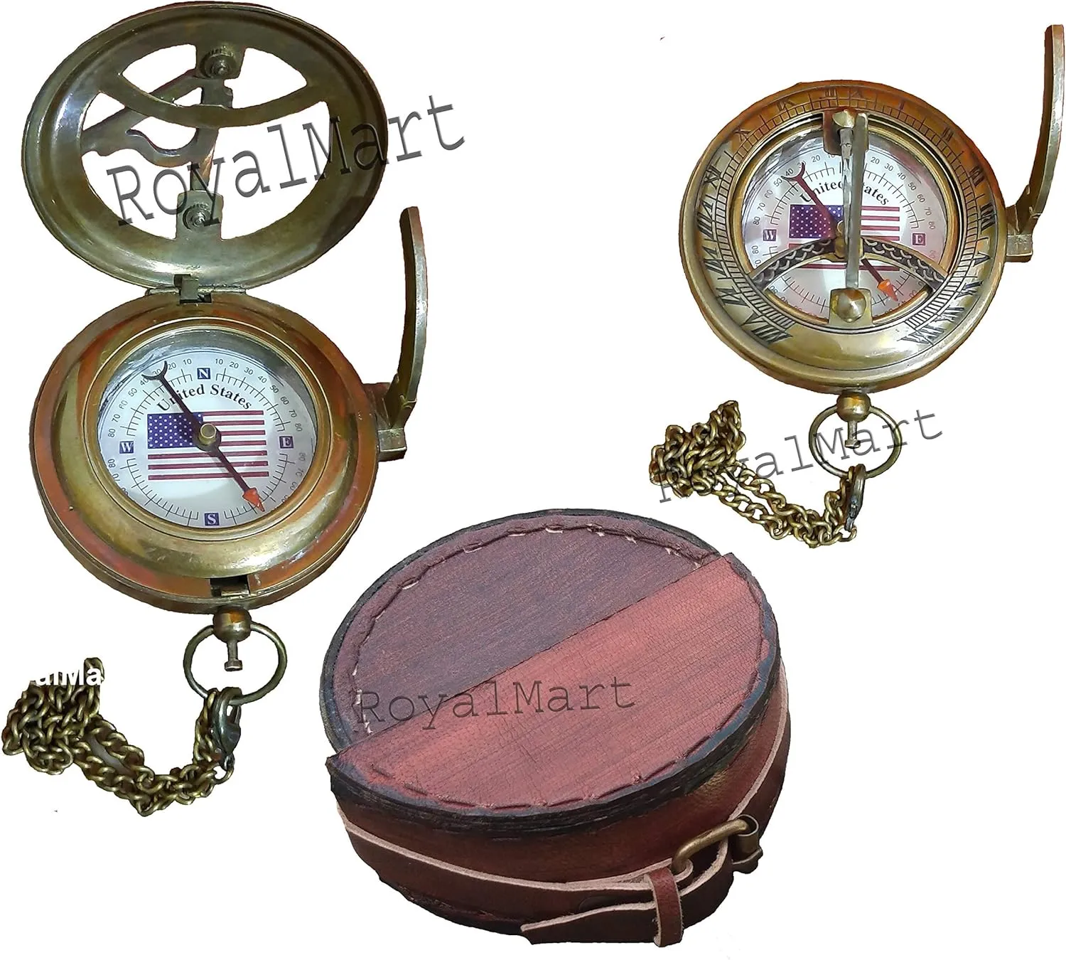 Royalmart Engraved Compass Personalized Compass Antique Compass Brass Compass Gift for Graduation, Anniversary, Baptism, Boy Scout, or Christmas - Glow in Dark Compass (No Engraved with Leather Box)