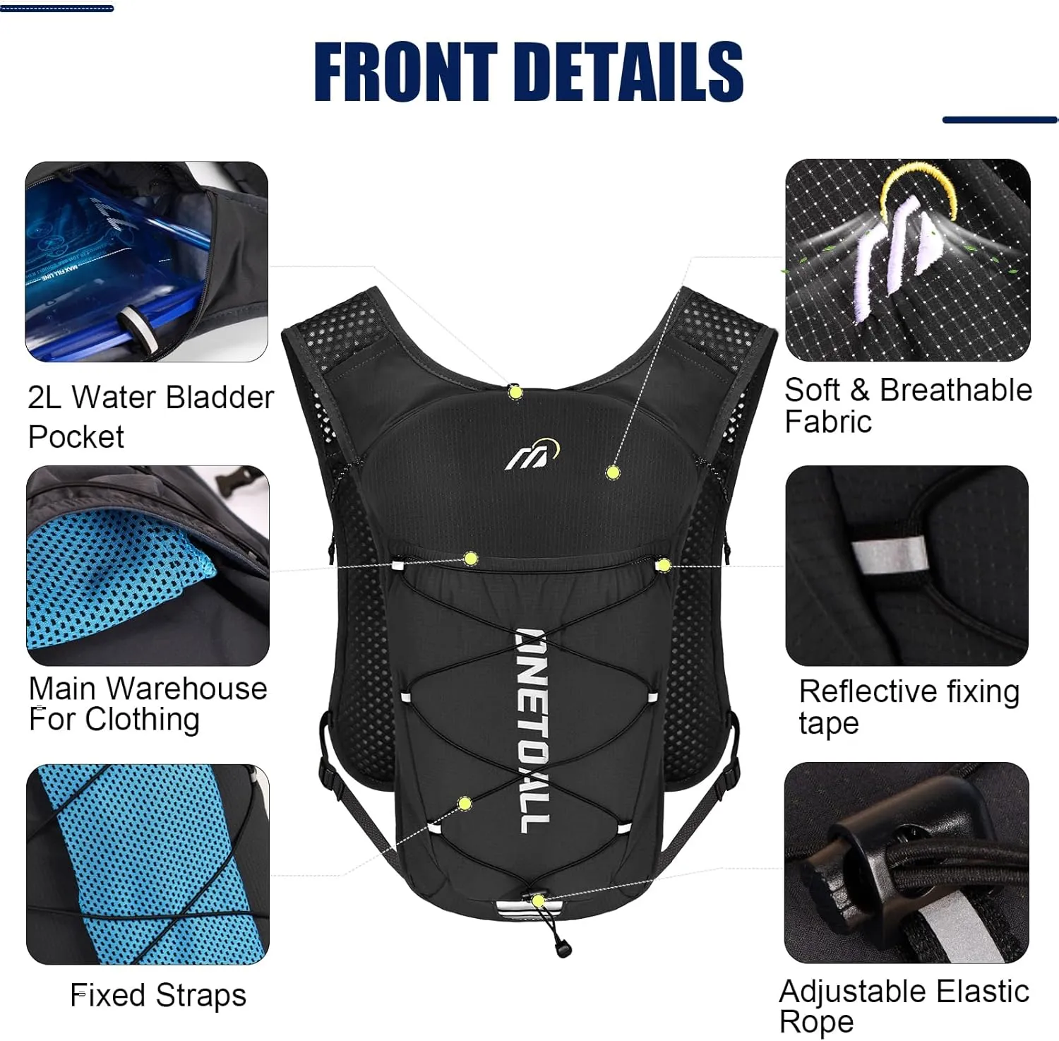 Running Vest for Women & Men, Lightweight 150g Hydration Backpack, 6L Pack for Trail Running, Marathon, Hiking, Cycling, Jogging, Adjustable Fit