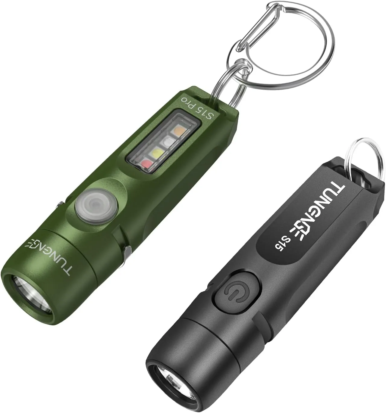 S15 Rechargeable Keychain Flashlight, 650 Lumen EDC Pocket Flashlight and S15Pro Green 750 Lumen Keychain Flashlight COB Light with 365nmUV-11 Lighting Tail Magnet