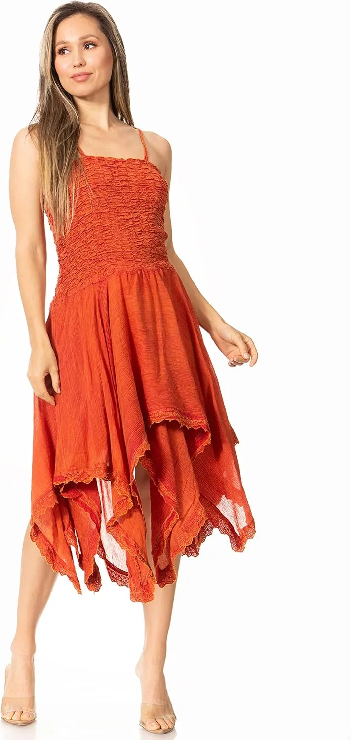 Sakkas Ella Smocked Bodice Spaghetti Strap Double Layered Dress