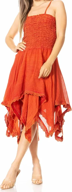 Sakkas Ella Smocked Bodice Spaghetti Strap Double Layered Dress
