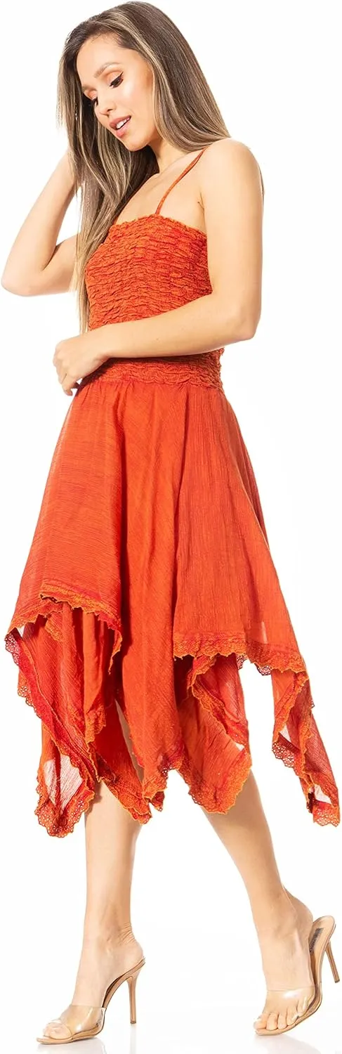 Sakkas Ella Smocked Bodice Spaghetti Strap Double Layered Dress