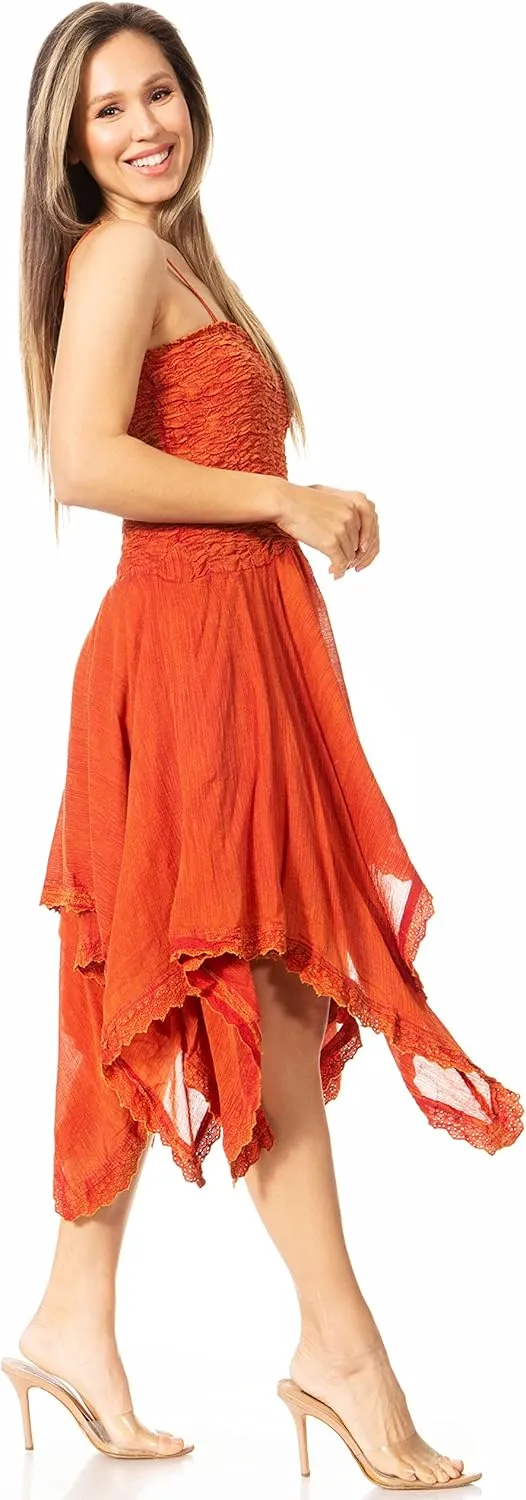 Sakkas Ella Smocked Bodice Spaghetti Strap Double Layered Dress