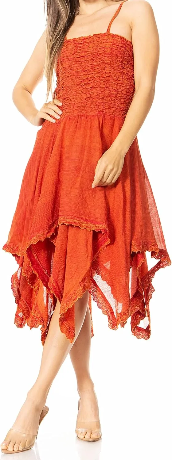 Sakkas Ella Smocked Bodice Spaghetti Strap Double Layered Dress
