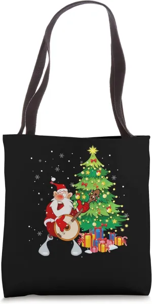 Santa Claus Play Banjo Nearby Christmas Tree Funny Tote Bag