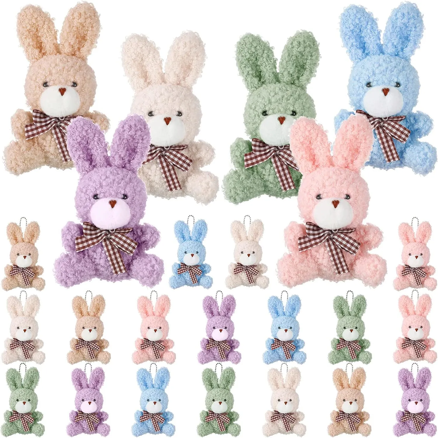 Sanwuta 24 Pcs Bunnies Plush Animal Keychain Mini Rabbit Stuffed, Bunny Plush Bunny Stuffed Animal for Easter Eggs Filler Baskets Filler Easter Party Supplies Decorations